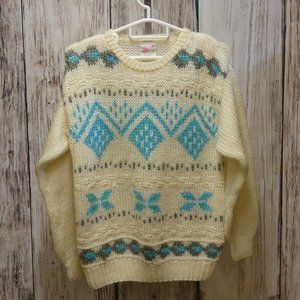 Vintage  80s Hand Knit Granny Core Aran Chunky Knit Sweater Size Medium